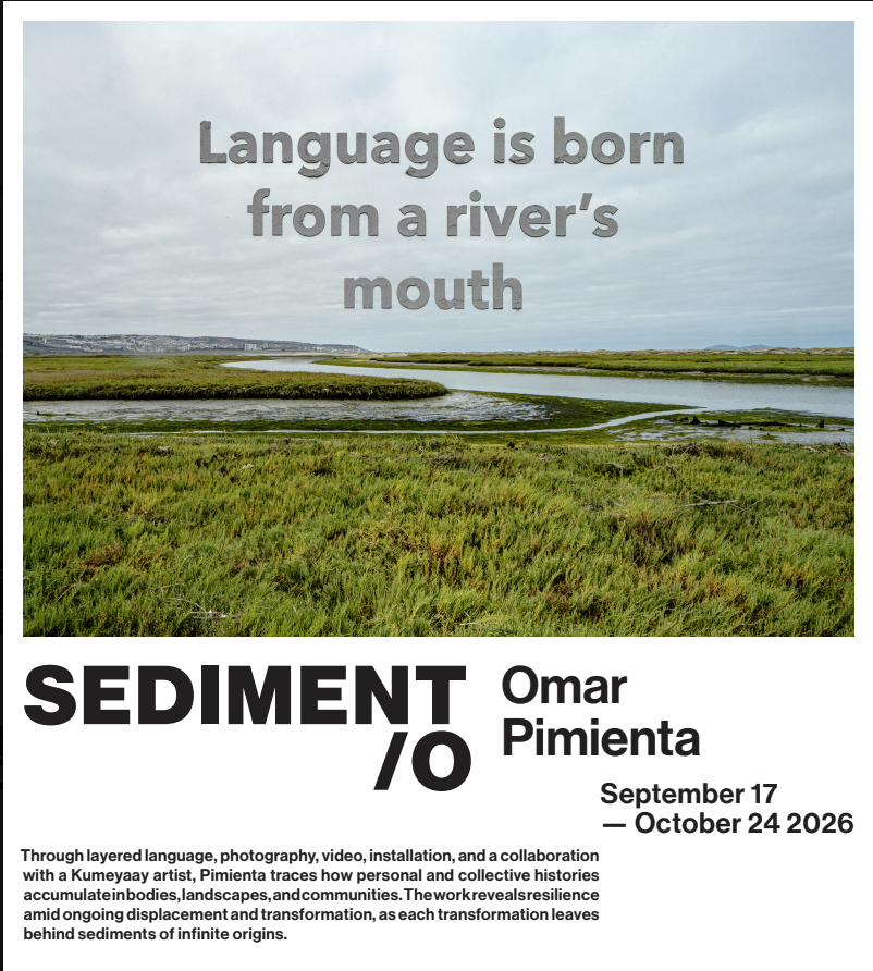 Exhibition flyer for SEDIMENT/O, a solo exhibition by Omar Pimienta, September 17–October 24, 2026. Artwork by Omar Pimienta.